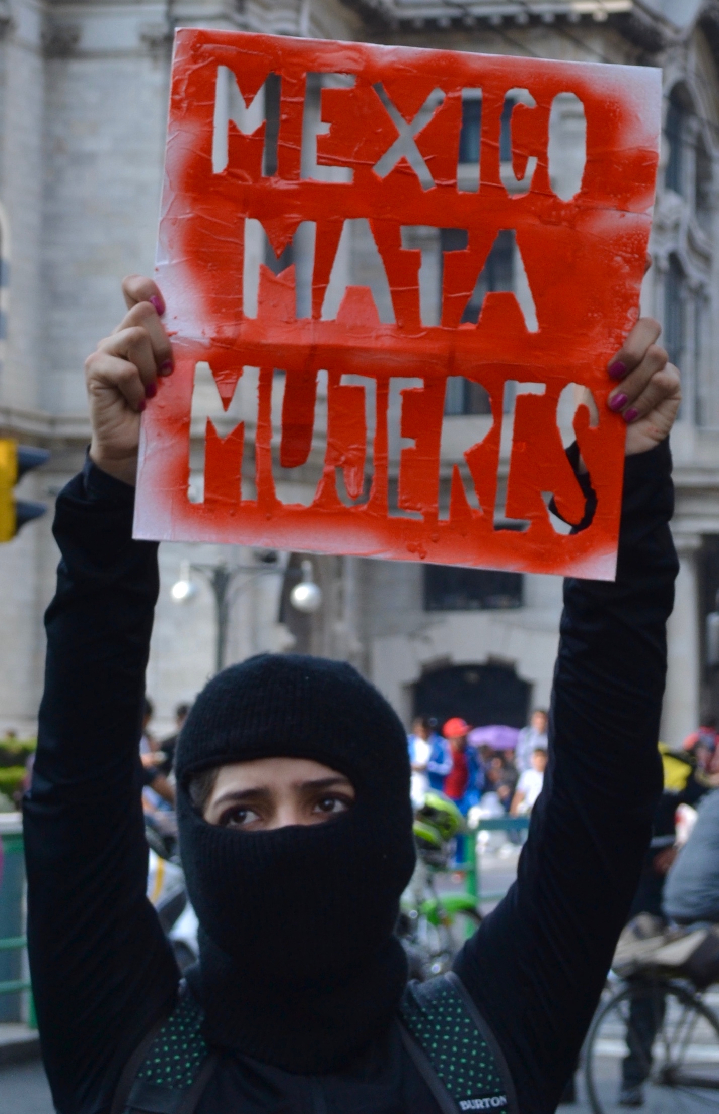 Feminist protestors blocked streets and "liberated" the Bellas Artes metro station in downtown Mexico City Feb. 21, 2020.